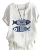 Second Roots Fish Print Summer Fish Short Loose Plus Perfect for and Office Single Plus Blouse, Women's, Top, Pattern, Sleeve, Fit, Sizes, Stylish,
