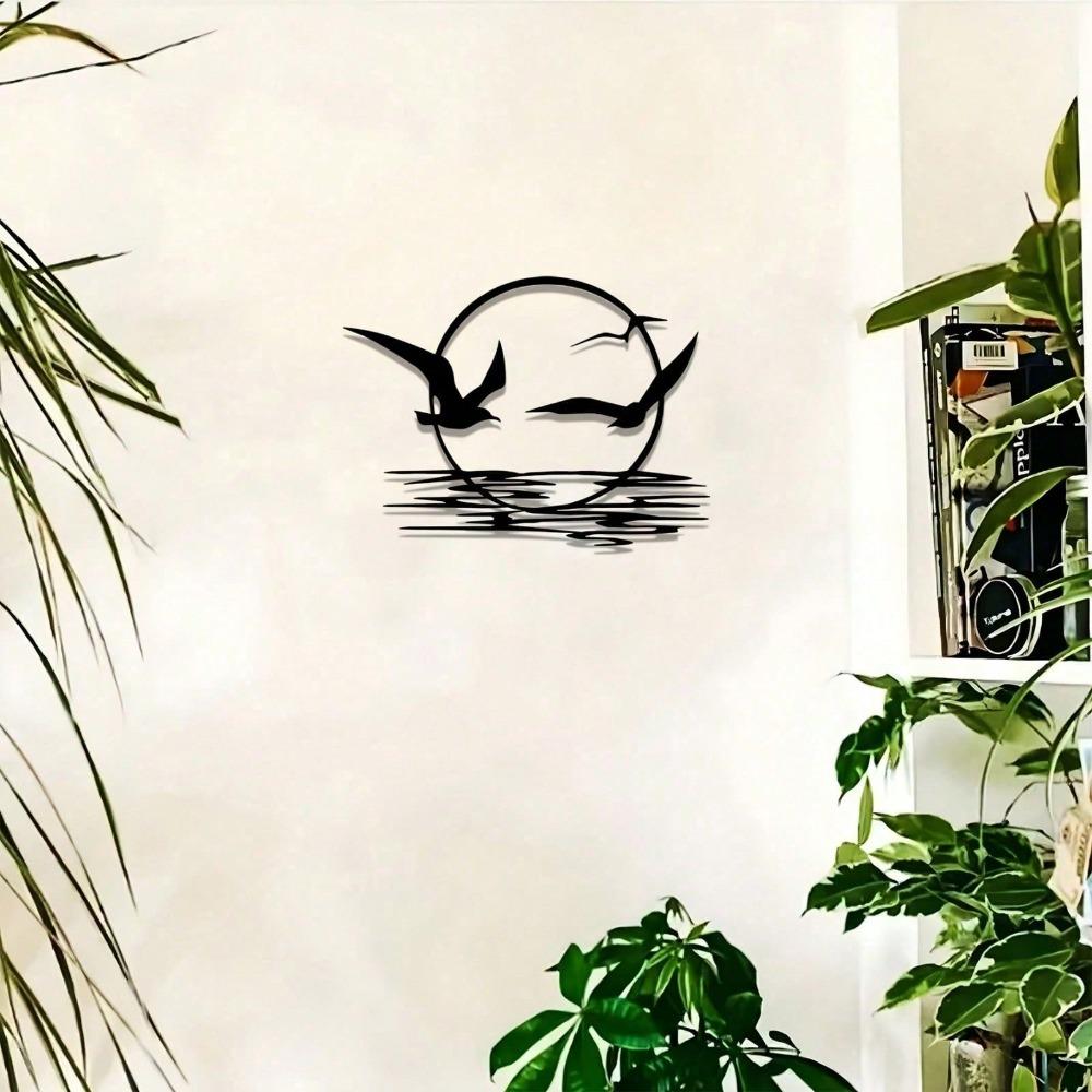 Sunrise And Seagulls On Sea Minimalisty Metal Wall Art - Modern Home Decor For Bedroom, Living Room, Or Bathroom.