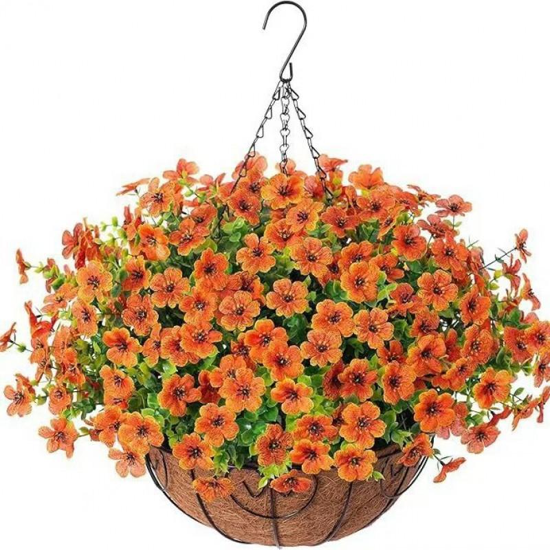 Artificial Violet Flower Hanging Basket With Iron Frame Coconut Fiber Liner Outdoor Garden Decor