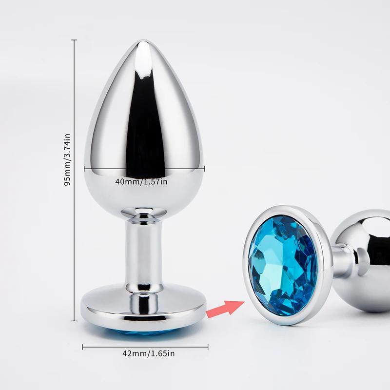 3 Sizes Metal Anal Plug Smaller Smooth Stainless Steel Butt Plug Colorful Crystal Round Anus Plug Adults Anal Sex Toys For Women