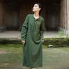 Johnature Women Vintage Shirtdress Turn-down Collar Long Sleeve Autumn Solid Color A-Line Dress