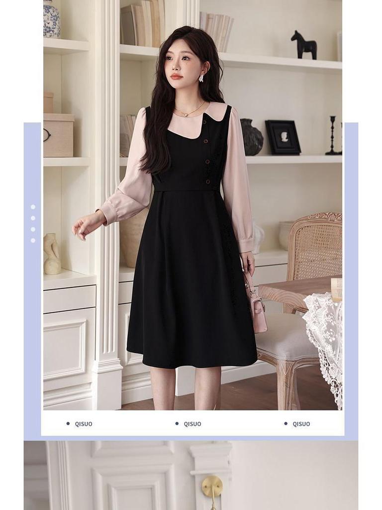 Autumn/Winter Plus Size French Elegant Doll Collar Long Sleeve Two-Piece Slimming Dress for Women
