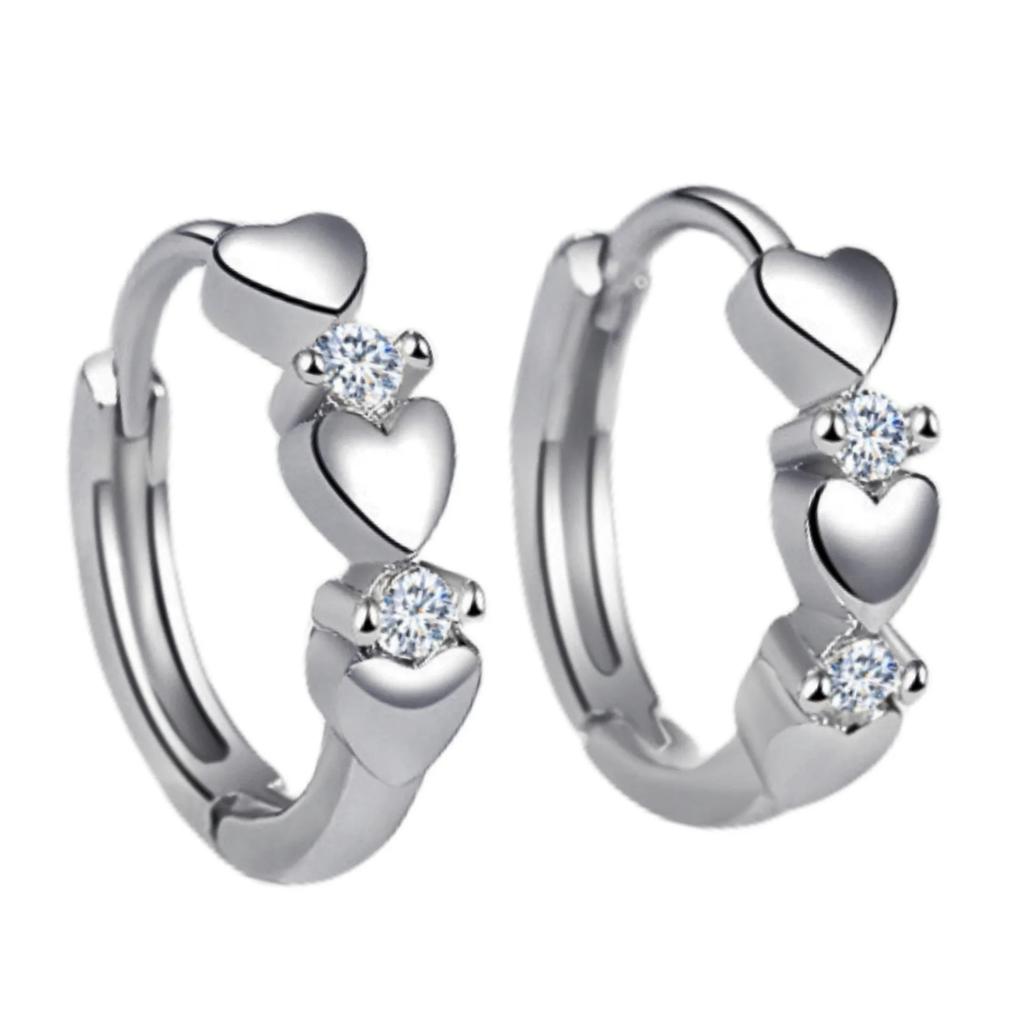 New Temperament Trendy Silver Color Zircon Heart Hoop Earrings for Women Classic Charm Korea Earring Jewelry Accessories Gift