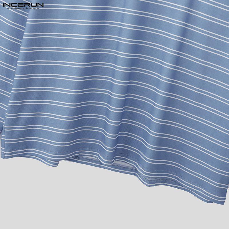 INCERUN Oversized Men Long Sleeve Striped Loose Casual Tops T-shirts
