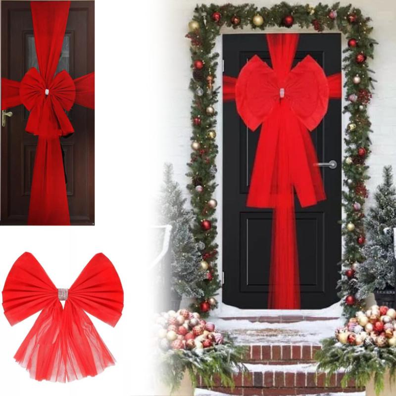 Luxurious Red Christmas Traditional Double Layer Bow Door Decoration For Holiday Festivities