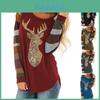 Cute Womens Christmas Blouse With Striking Stripe Pattern And Sequin Reindeer