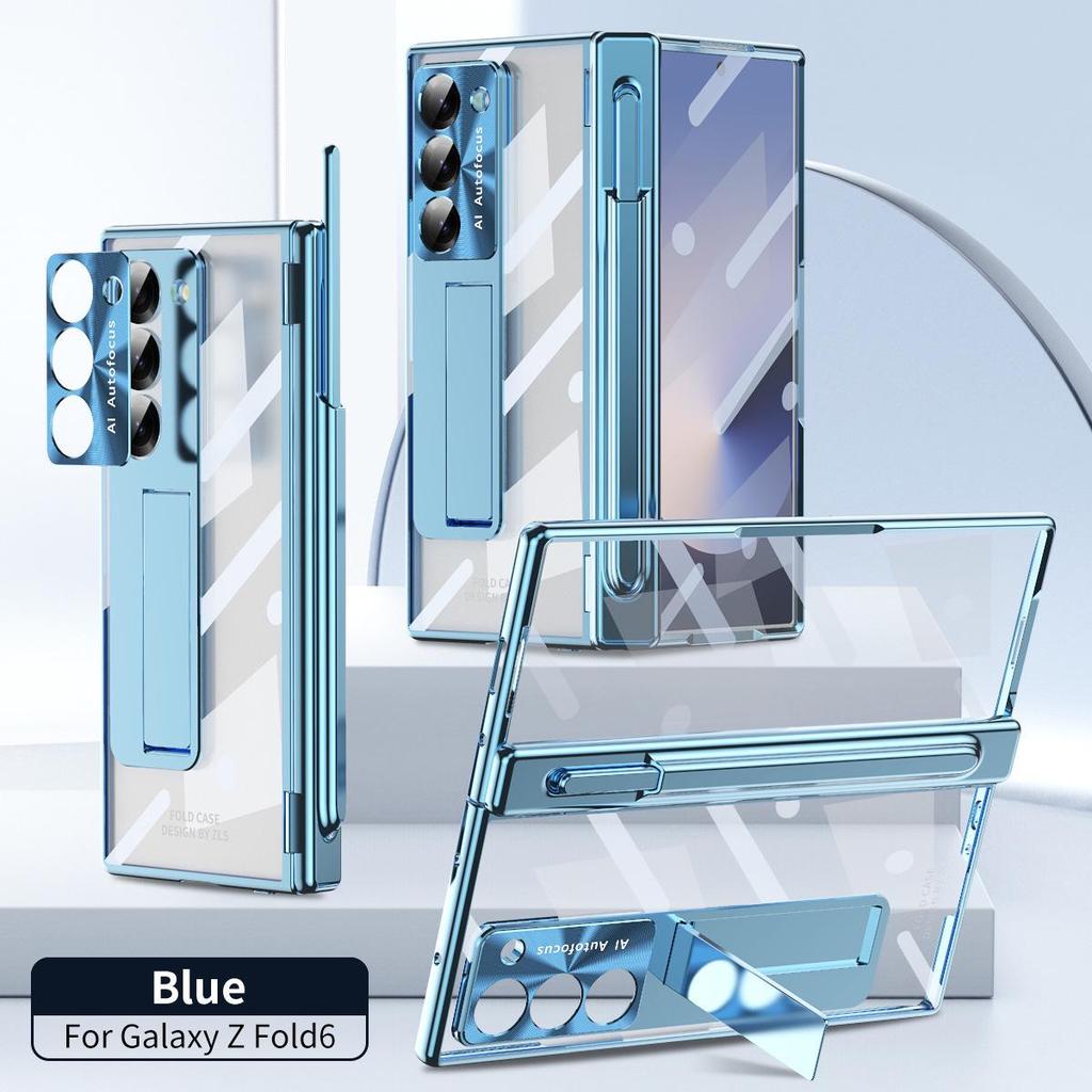 Samsung Z Fold7/6 Case: Dual Hinge, Pen Slot, Electroplated Transparent Shell, Full Coverage Protection.