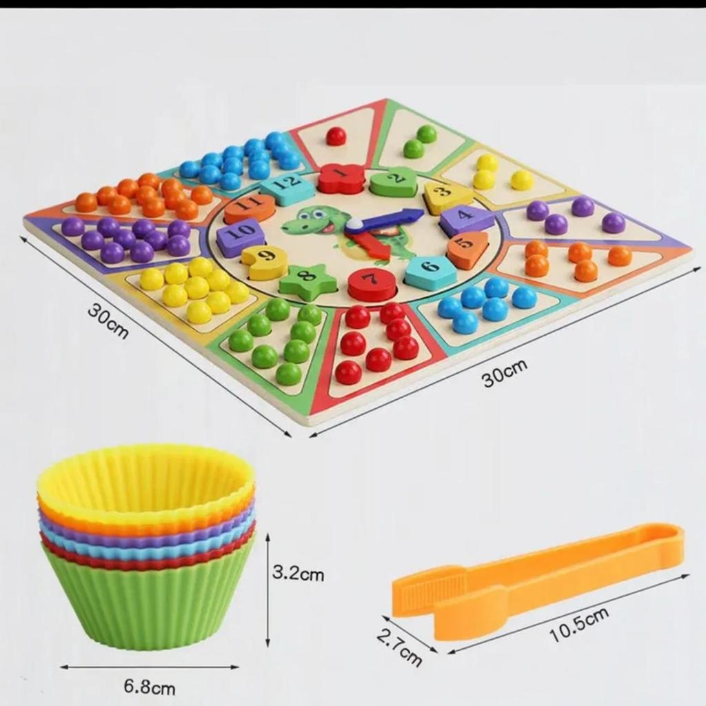 Pinzetten-Ballspiel - Holz-Feinmotorik-Spielzeugset mit 78 bunten Bällen & 12 Formen, Pädagogische Montessori-Aktivität für Kinder ab 3 Jahren