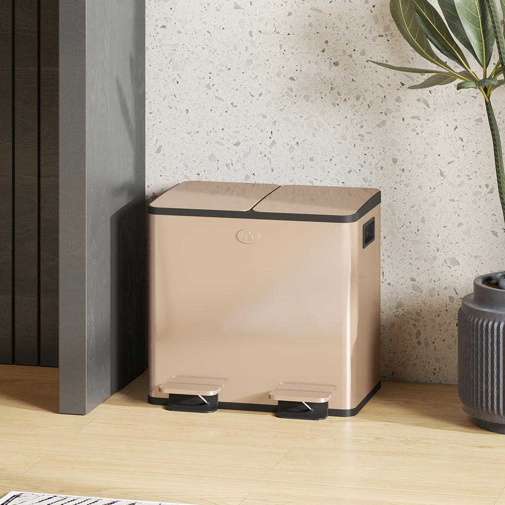 30L Dual Compartment Stainless Steel Bin, with Deodoriser Holders - Gold Tone