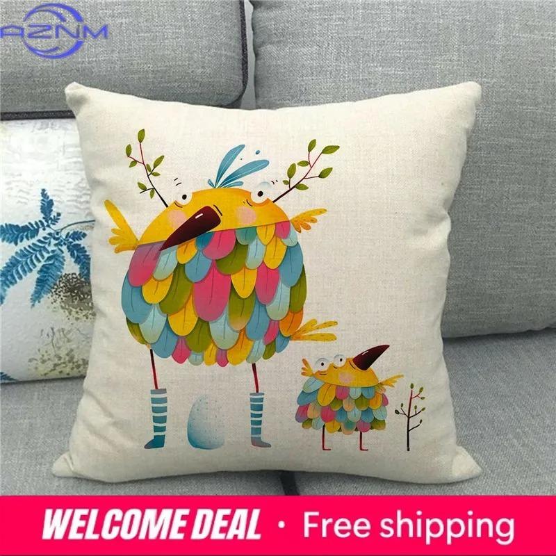 Home Decor Colorful Birds Print Decorative Throw Pillow Pattern Cushion Cover Suitable For Sofa Bedroom Car Pillow Cover