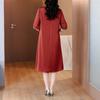 Thirteen Rows Satin V-Neck Short Sleeve Dress for Middle-Aged Women