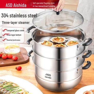 3-Layer 304 Stainless Steel Steamer Pot, 28cm