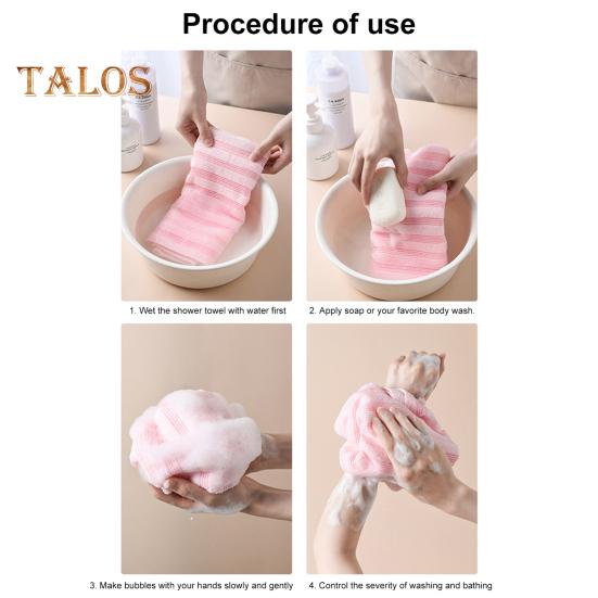 2Pcs Exfoliating Shower Towel Bath Towel with Foaming Net Long Strip Design Back Scrubbing Quick-Drying Wipes Handle Shower Scrubber