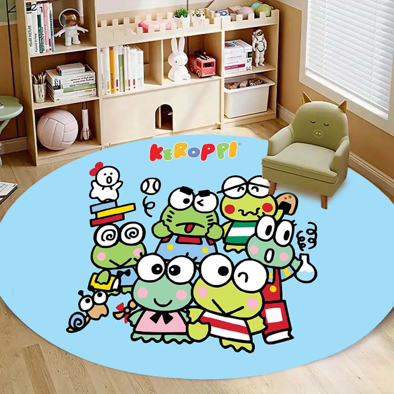 Kawaii Cartoon Keroppi Round Carpet Non-Slip Circle Area Rug Children Playroom Nursery Bedroom Home Floor Mat