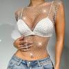 New Sexy Mesh Crop Tops For Women Summer Rhinestones Fashion Party Club See Through Fishnet Tank Hollow Out Backless Top
