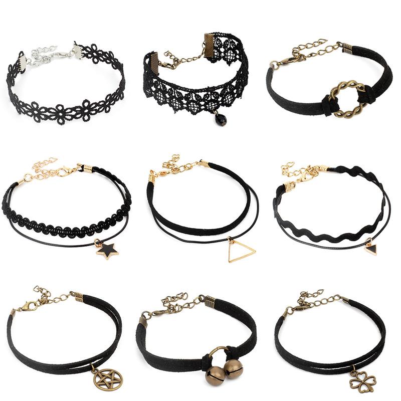 

9 шт. / Готический стиль темный женский модный многослойный браслет комбинированный набор плетеных веревочных украшений