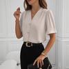 Women's New Summer V-neck Fashion Button Casual Business Short-sleeved Shirt