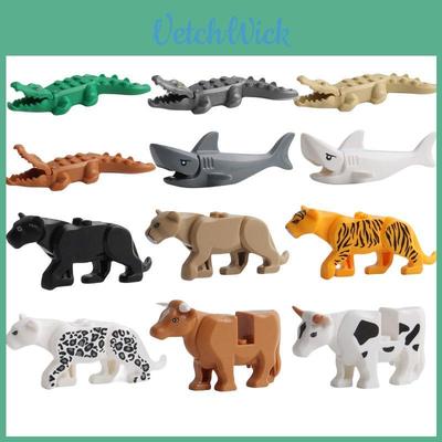 Mini Set de Bloques de Construcción de Animales Leopardo Cocodrilo y Tiburón 12 Piezas de Juguetes Educativos de Plástico para Niños