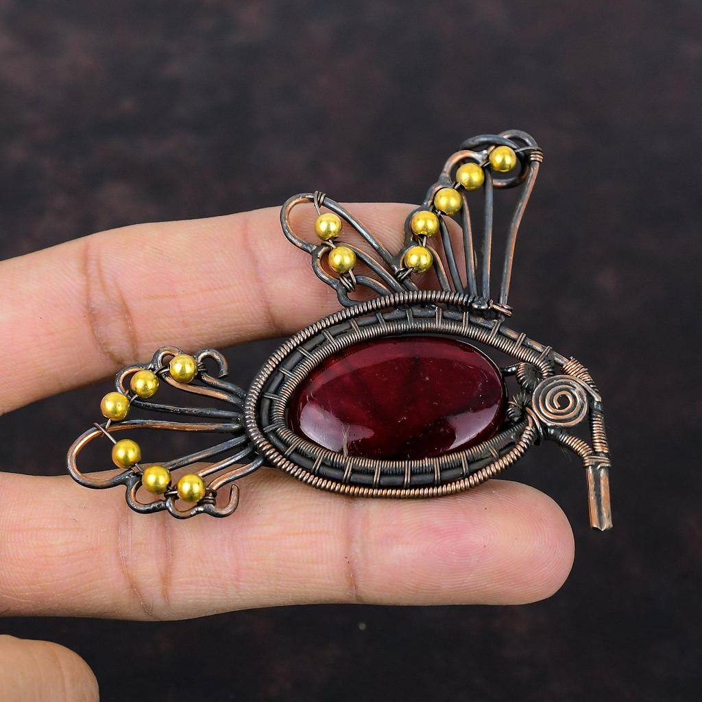 Red Fire Labradorite Pendant Copper Wire Wrapped Pendant Bird Jewelry Gemstone Handmade Pendant Unique Copper Design Jewelry Engagement Gift