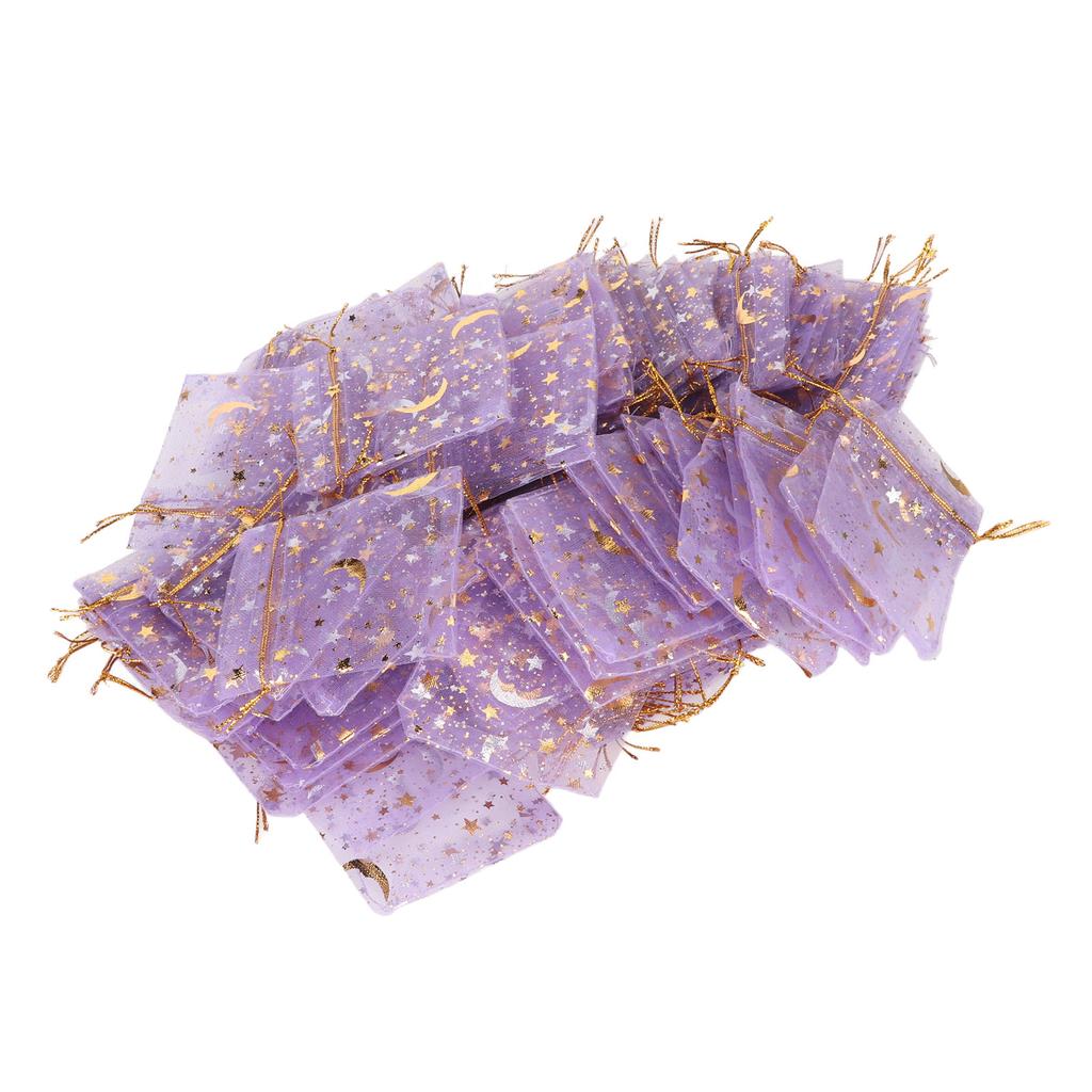 100 ks Organzové sáčky Měsíc Hvězda Krásné Vynikající Fialové Organzové Sáčky Organzové Sáčky se Stahovací Šňůrkou na Mýdlo