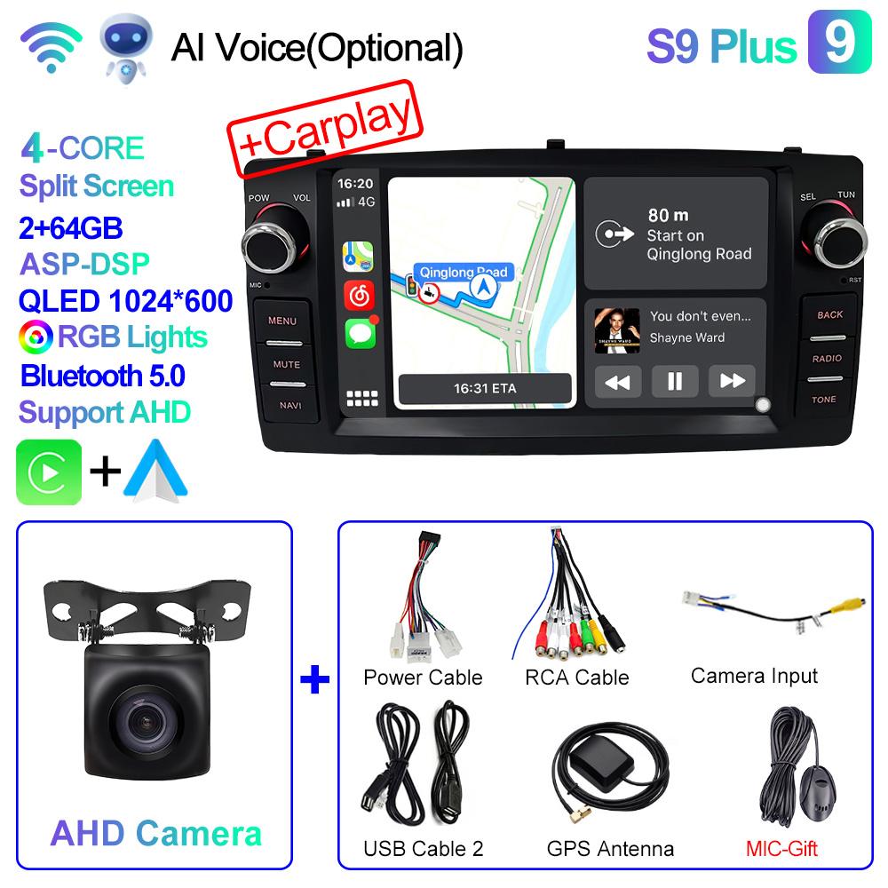 2din Android 12 Wireless CarPlay Android Auto Car Radio Multimedia GPS for Toyota Corolla E120 2003-2006 BYD F3 Stereo 4G