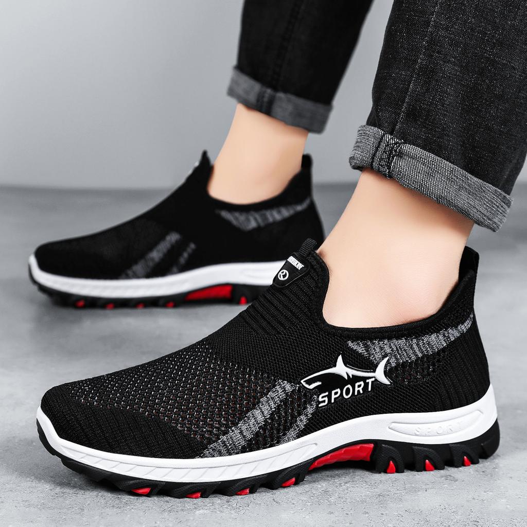 Flying woven large size men's shoes on behalf of stickers shark casual shoes soft sole breathable mesh sneakers single shoes
