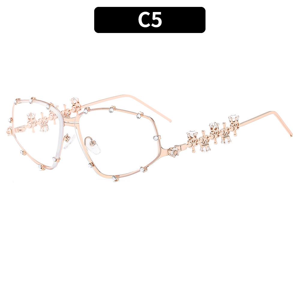 Rhinestone Special-shaped Glasses Women Men Fashion Oversized Cat Eye Glasses Metal Oval Shades Frame Vintage Party Eyeglasses