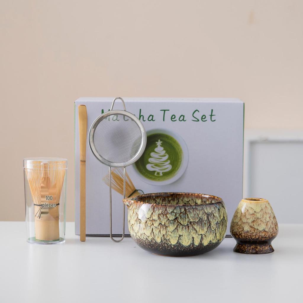 Japanese Matcha Tea Set: Bowl, Whisk, Stirring Brush & Accessories for Tea Ceremony