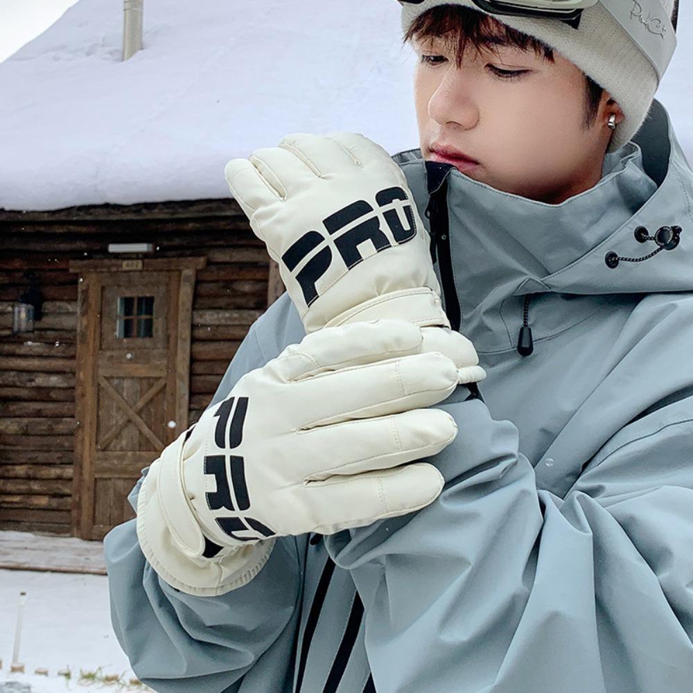

Full Finger Skiing Gloves Thick Winter Warm Gloves Protective Gears Motorcycle Gloves Winter бежевый