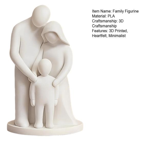 Family of 3 Figurine, 3D Printed Parents And Kids Statue, Minimalist Abstract Family Sculpture for Living Room Bedroom Shelf Desk Decor