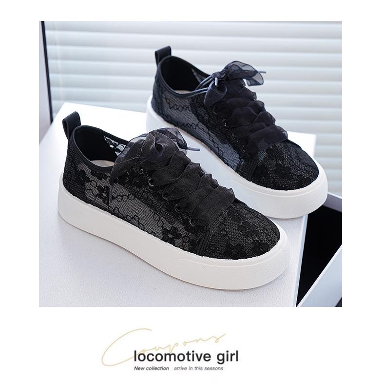 2026 Summer Women's Lace Mesh Canvas Shoes: Breathable, Versatile Style with Thick Sole