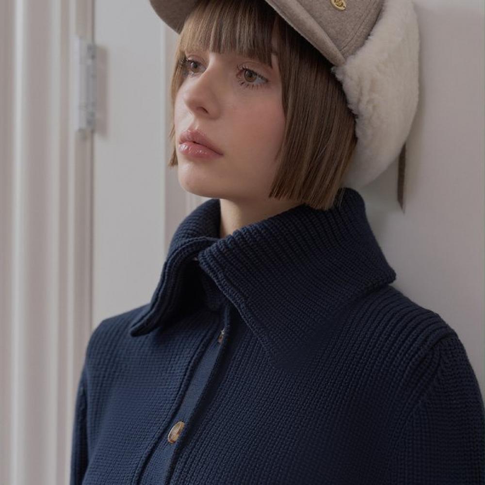 PLAYBOO Windproof Spread Collar Cardigan Dark Navy