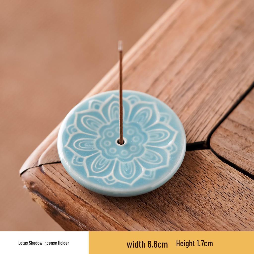 Celadon Lotus Bloom Incense Holder - Ceramic Flower Ornament for Home and Tea Ceremony