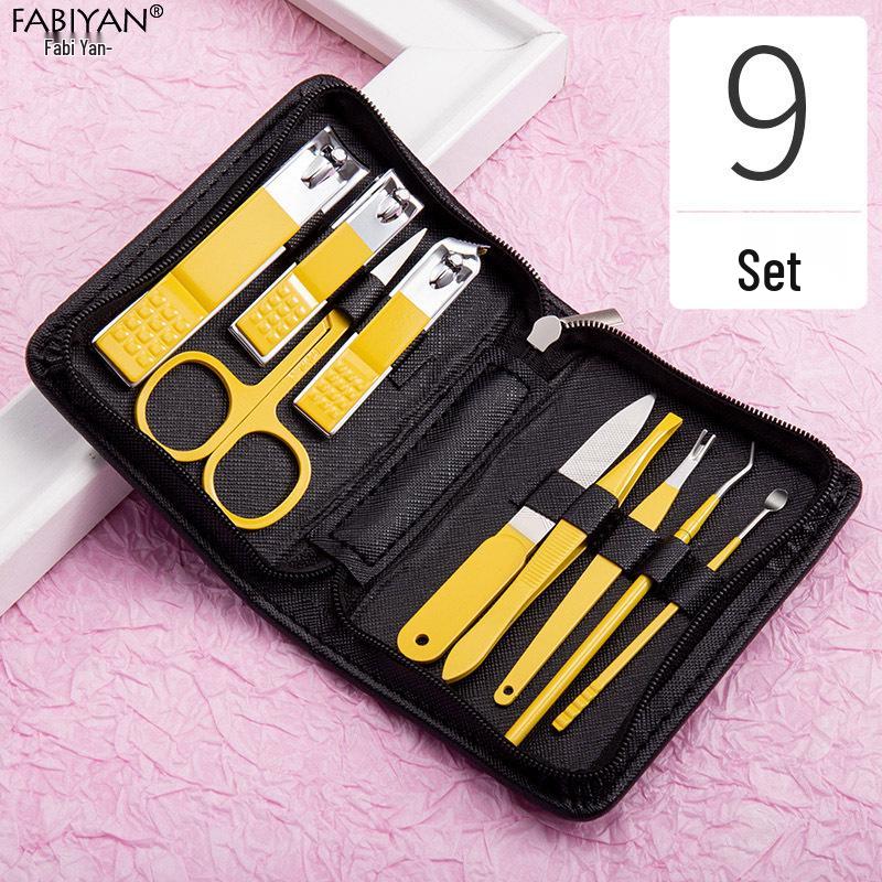 Stainless Steel Manicure Set with Nail Clippers, File, and Tools In Zipper Bag.