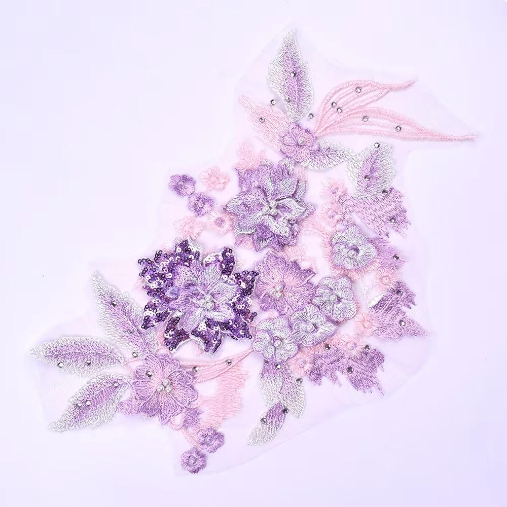 Delicate Flower Embroidered Patches Three-dimensional Clothes Patches  Wedding Dress