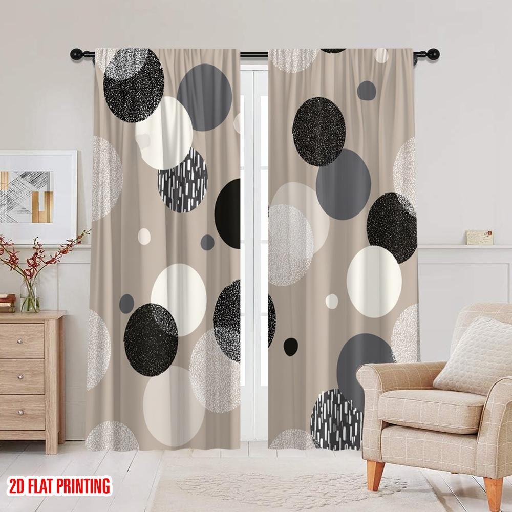 2pcs,2D Plane Printing Curtains&Window Treatment Abstract Circle Fusion Durable 100% Polyester Fabric (without Rod) Room Decor