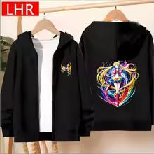 Autumn Coat Children Hoodie Sailor Moon Girl Red Tops Zip Up Black Gray Pink Zipper Style Hoodies Kid 3-12 Year