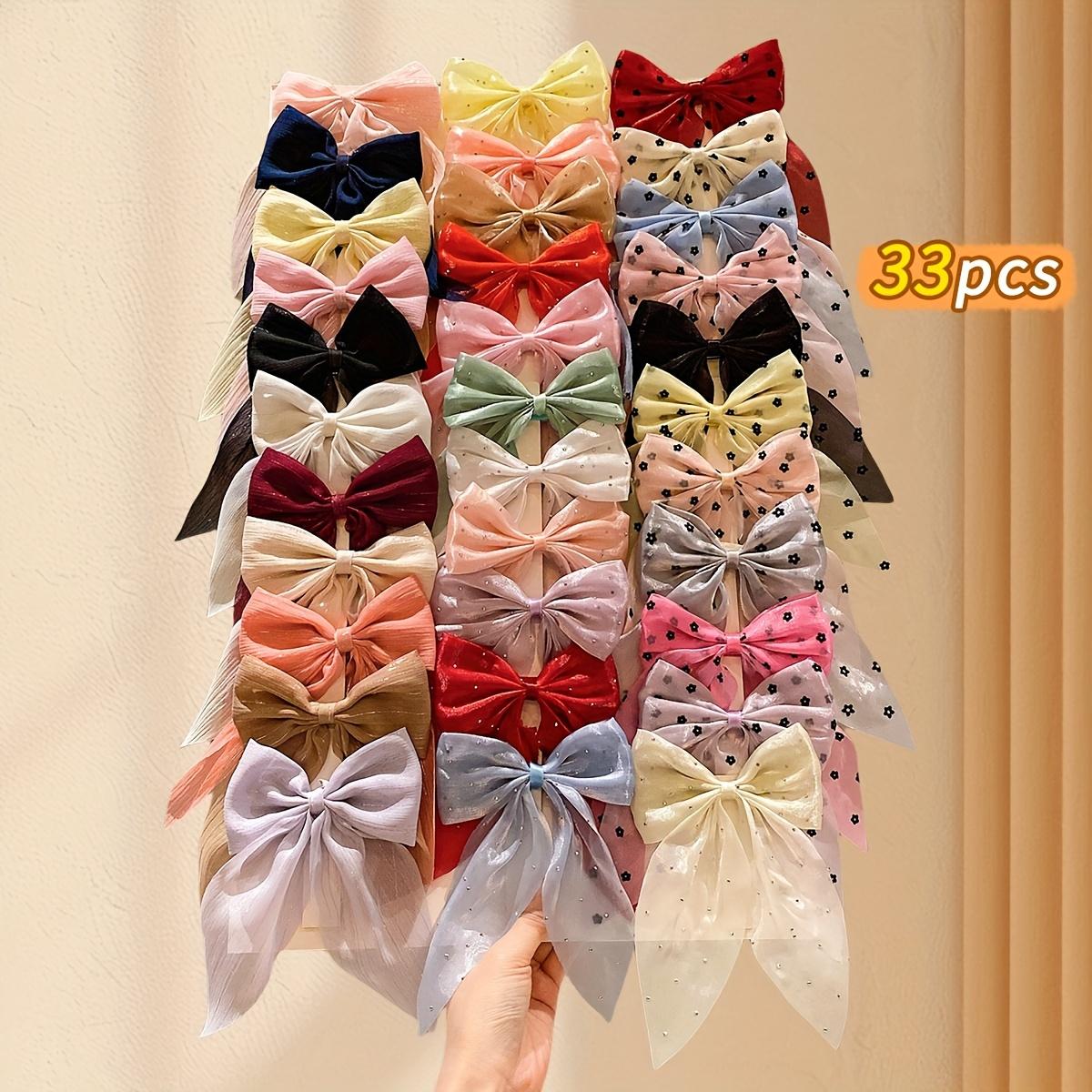 

high quality33pcs Girls Hair Clips and Bows Set - Pastel, Elegant for Birthday Parties, Weddings, Prom - Long Ribbon Bows for Braids, Ponytails, Buns Colorful (33pcs)