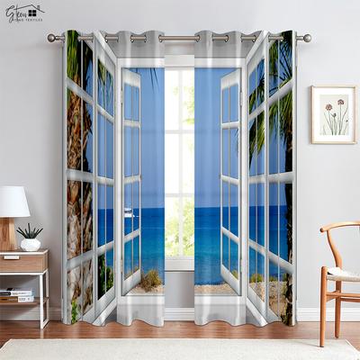 Cortinas Impresas en 3D para Cielo Marino Cortinas de Estilo Mediterráneo Adecuadas para Dormitorio Sala de Estar Habitación de Invitados Cortinas Decorativas