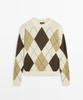Masimodutti Cotton Argyle Detail Knit Sweater