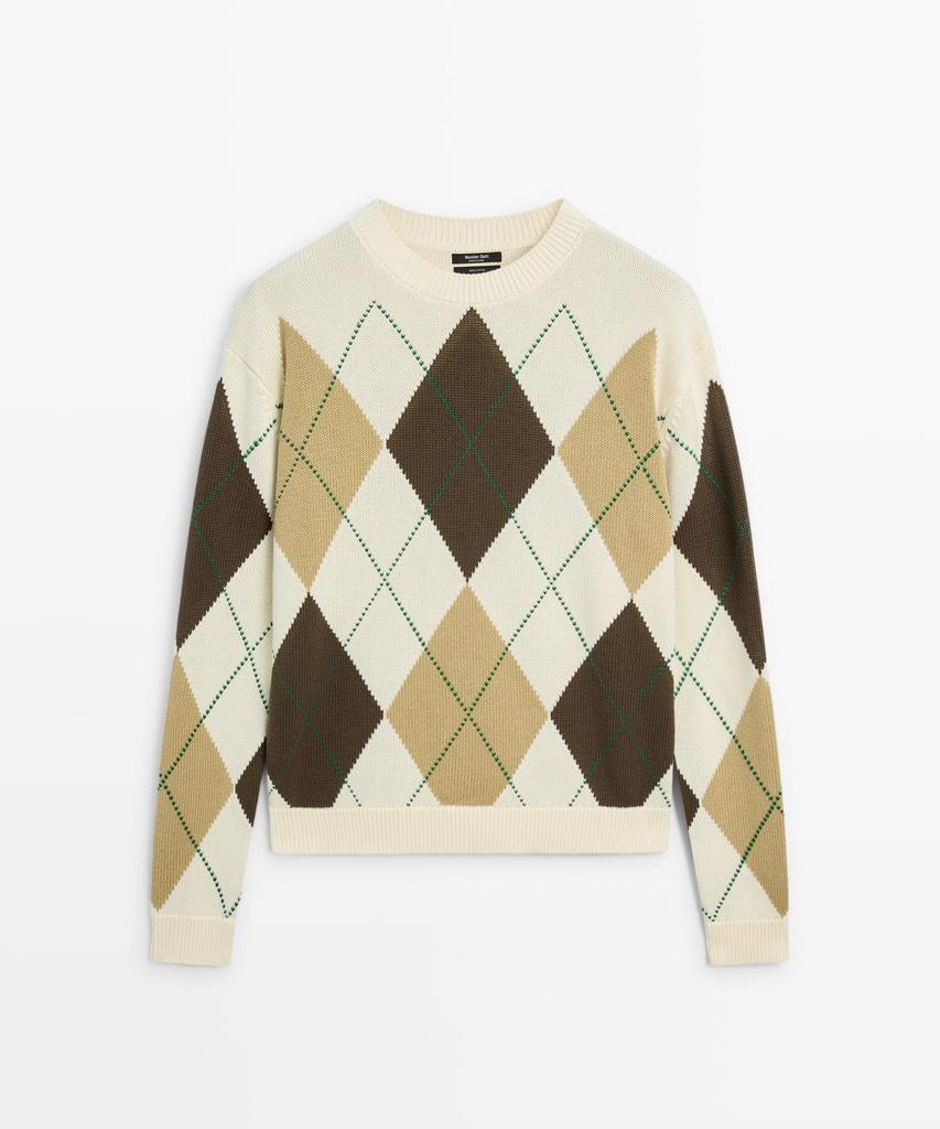 Masimodutti Cotton Argyle Detail Knit Sweater