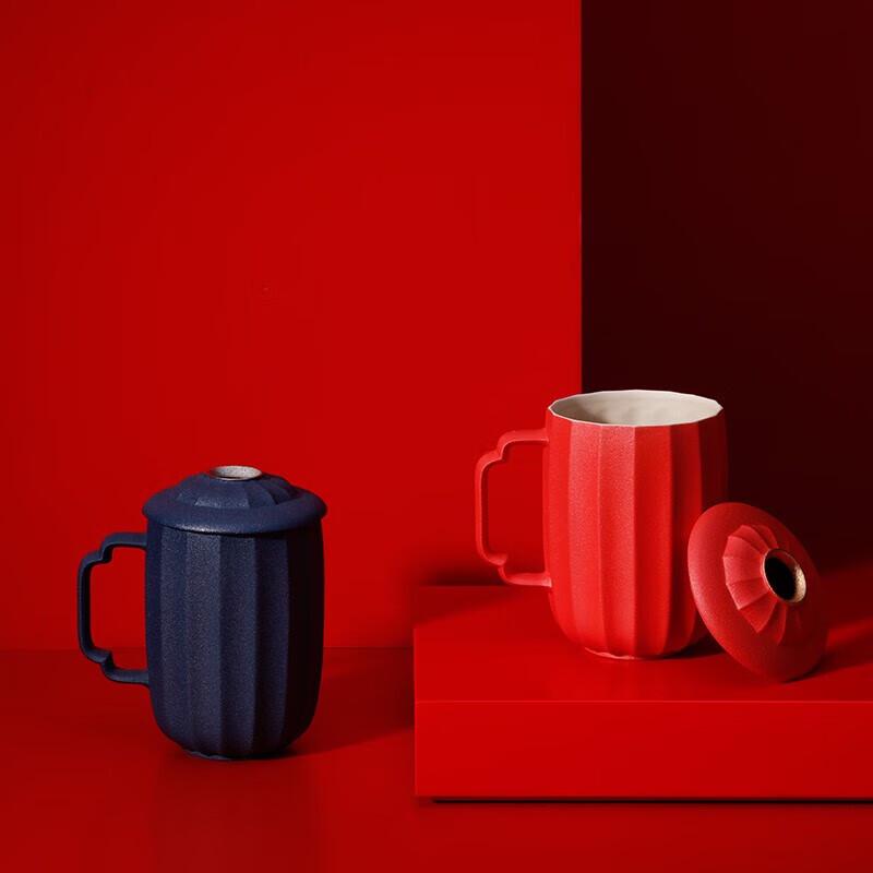 Wanqiantang Auspicious Ceramic Office Teacup with Vermilion Glaze