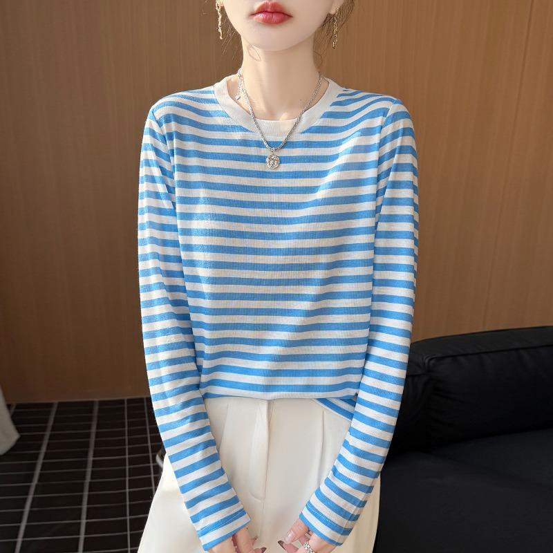 Women S Striped Crew Neck Loose Long Sleeve Knit T Shirt Casual Top