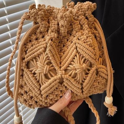 Borsa Tessuta Stile Etnico Bohemien Casual All-in-one a Tracolla a Secchiello Borsa da Vacanza da Spiaggia