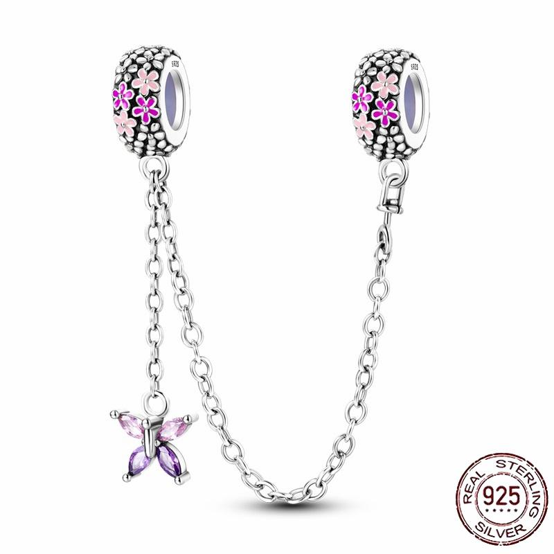 Stříbrný Křišťálový Pavé Bezpečnostní Řetízek Pevný Klip Pramen Přívěsek Vhodný pro Ženy Náramek Stříbrné Šperky Párty Narozeninový Dárek