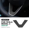 Italian Top Suede Steering Wheel Panel Trim Stickers for Tesla Model 3 Highland 2024-Up Decor Cover Car Interior Accessories