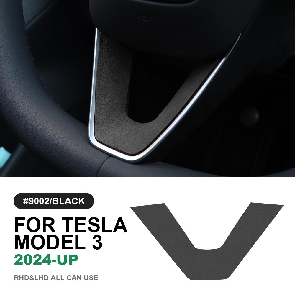Italian Top Suede Steering Wheel Panel Trim Stickers for Tesla Model 3 Highland 2024-Up Decor Cover Car Interior Accessories