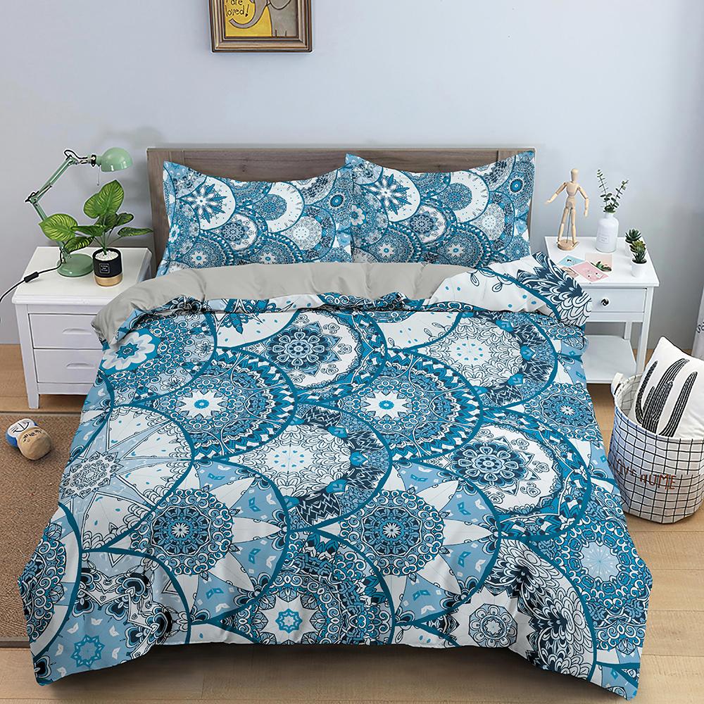 Mandala Duvet Cover Set King Tie Dye Paisley Quilt Cover Purple Boho Hippie Trippy Floral Exotic Style Bedding Set