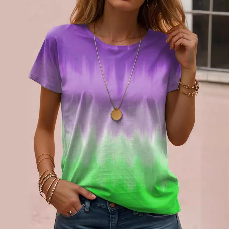 New Summer Colorful Gradient T-Shirts 3D Print Women O-Neck Short Sleeve T Shirt Streetwear Harajuku Y2k Tees Tops Female Clothing