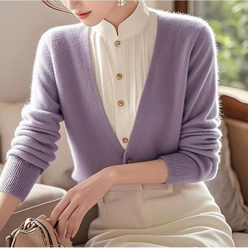 

Fake two-piece sweater women s new autumn and winter good-looking knitted sweater temperament fashionable women s stand-up collar top one size fits all фиолетовый